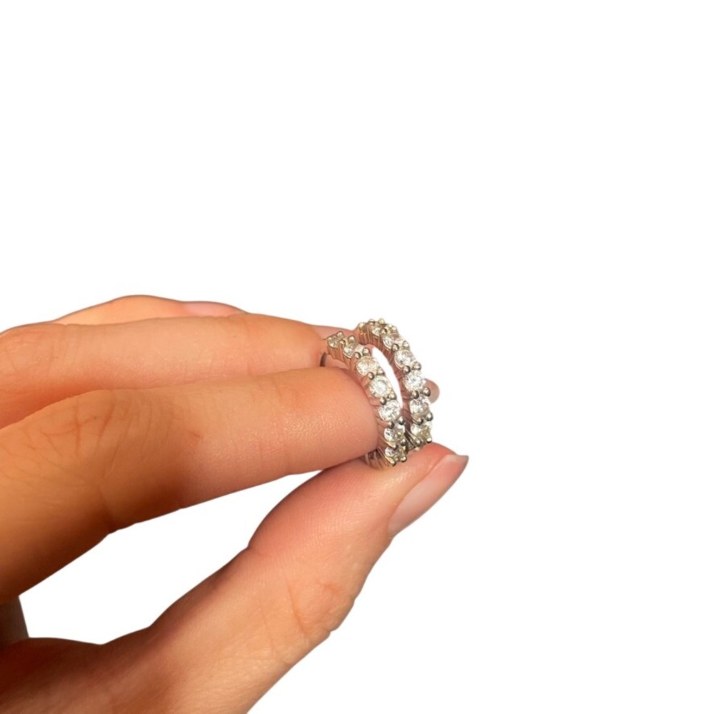 Silver Tone Earring Round Cut Hoops